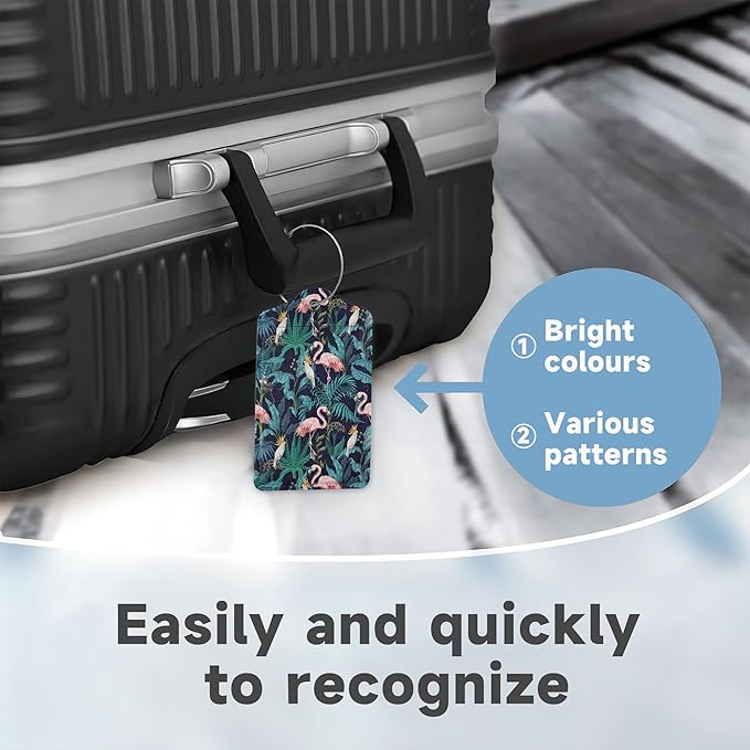 2 Pack Luggage Tag for Suitcase,Flamingo Parrots Leather Suitcase Tags Identifiers with Privacy Name Address Labels and Durable Steel Loop for Women Men Travel
