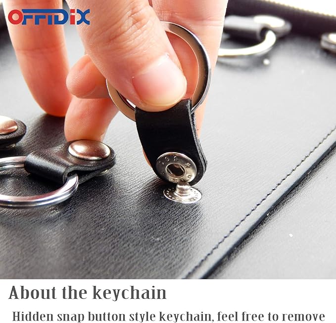 OFFIDIX PU Leather Portable Key Cabinet,8-Key Hooks Portable Zippered Key Case Menus Card Organizer Holder Business Padfolio for Real Estate Sales,Hotel Executives, Car Service