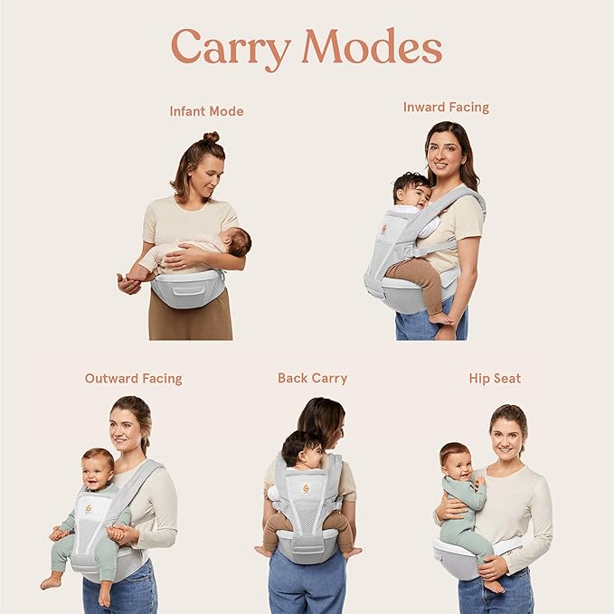 Ergobaby Alta 2-in1 Hip Seat and Carrier - All-Position Breathable Mesh Baby Carrier for 4 Months to 48 Months (12lbs - 45lbs) - SoftFlex™ Mesh - Onyx Black