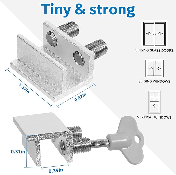 6 Sets Sliding Window Locks with Key, Window Locks for Up and Down Windows,Easy to Install Vertical & Horizontal Window Security Locks,Adjustable Aluminum Window Stopper Lock(Silver)