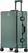 Metal All Aluminum Carry-on Luggage TSA Customs Lock Zipperless Silent Rotary Wheel Business Suitcase Aluminum Frame Set (dark green, 26 '')