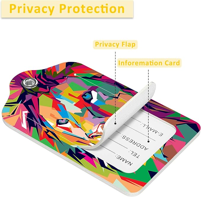 2 Pack Colorful Lion Luggage Tag for Suitcases Abstract Creative Lion PU Leather Bag Travel Suitcase ID Identifier Baggage Tags for Women Men Travel