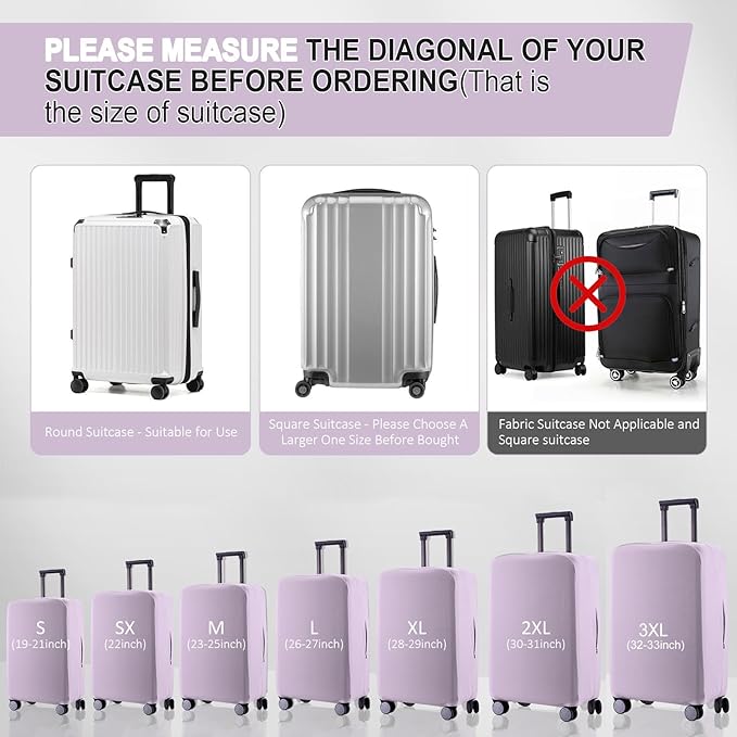 Travel Luggage Cover Suitcase Protector Scratch-Resistant Fit 19-31 Inch Suitcase, Not Included Suitcase (Lavender Purple, M(24-25 inch))