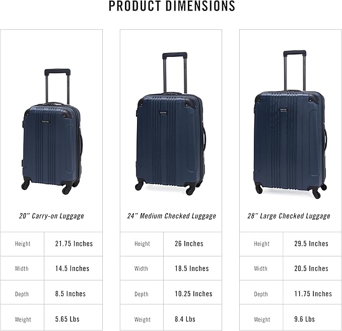 Kenneth Cole REACTION Out of Bounds Lightweight Hardshell 4-Wheel Spinner Luggage, Naval, 24-Inch Checked