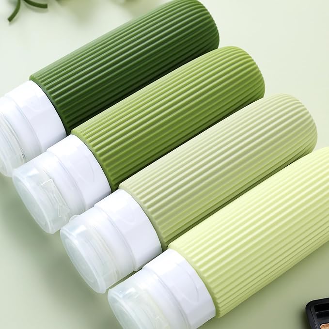 Travel Bottles for Toiletries, Tsa Approved 3oz Portable Travel Bottles, BPA Free Leak Proof Squeezable Silicone Travel Size Containers, Travel Accessories with Clear Toiletry Bag (4 Pack)