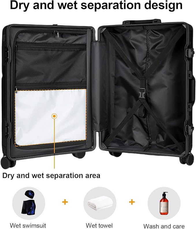 Zipperless Luggage, 22x14x9 Aviation Certified, Polycarbonate Aluminum Hardshell, Expandable Carry-On Luggage with Spinner Wheels, Hardshell Luggage, 20 Inch Cabin