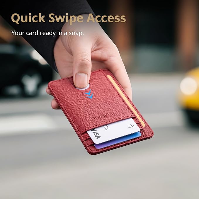 Buffway Slim Minimalist Front Pocket RFID Blocking Leather Wallets for Men and Women - Cross Red