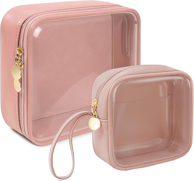 KOTORA TSA Approved Toiletry Bag with Mini Clear Makeup Bag Travel Size Beach Pool Bag Car Accessories for Women Her (B-Clear Pink)