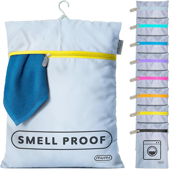 MUMI Travel Laundry Bag – Moisture & Smell-Proof Wash Bag with Folding Hanger & Outer Pouch | Large Washable Bags for Suitcase, Gym & Packing | Clothes Organizer for Trips & Storage - Yellow