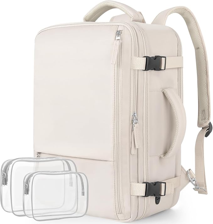 Travel Backpack for Women, Large Carry On Backpack for Travel, Waterproof Backpack Personal Item, Backpack for Women, laptop backpack 17.3 inch, College Bag Casual Daypack, Beige