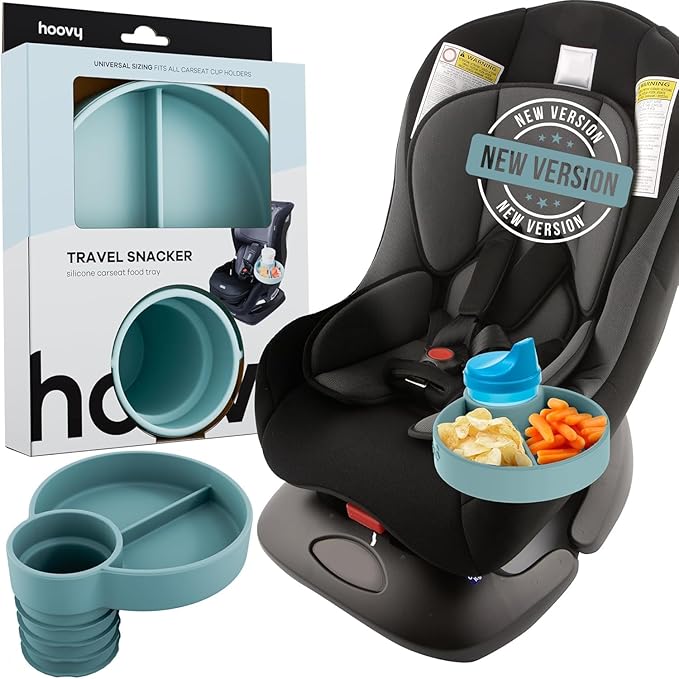 Silicone Cup Holder Tray for Car Seat, Booster Seat, Stroller - Carseat Cup Holder Snack Tray - Car Seat Tray for Kids Travel - Cup Holder Food Tray - Toddler Car Seat Accessories - Sharkskin 1 Pack