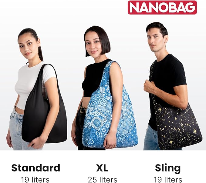 Nanobag Ultra-Lightweight Foldable Sling for Women & Men, Reusable Grocery & Travel Bag, Packable Collapsible Compact Market Crossbody (Sling Neon Flowers)