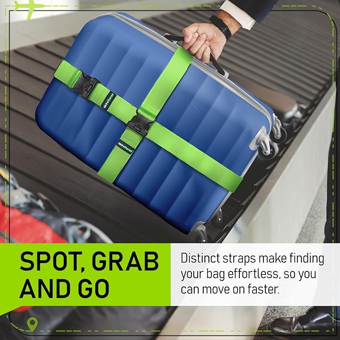 Untethered Luggage Straps | TSA-Approved Suitcase Belts with Heavy-Duty Buckles. Secure Adjustable Travel Accessories for Checked Bags. 4-Pack