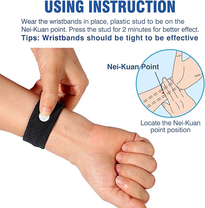 Motion Sickness Bands Anti Nausea Wristband for Adult and Kids Morning Sickness Relief for Pregnant Women Acupressure Nausea Relief for Car, Sea, Air Sickness - 3 Pairs Grey, Black, Black