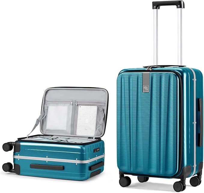 Hanke 24 Inch Checked Luggage PC Hard Case Luggage Top Opening Aluminum Frame Tsa Luggage Suitcases with Wheels for Travel Woman Men, Caribbean Blue.