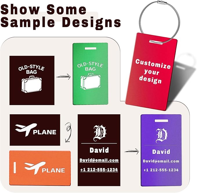 4PCS Personalized Luggage Tags for Travel Durable Aluminium Luggage Tags for Suitcases Custom Bag Tags for Backpacks Heavy Duty Personalized Name Tags for Birthday Gifts(Small,Orange)