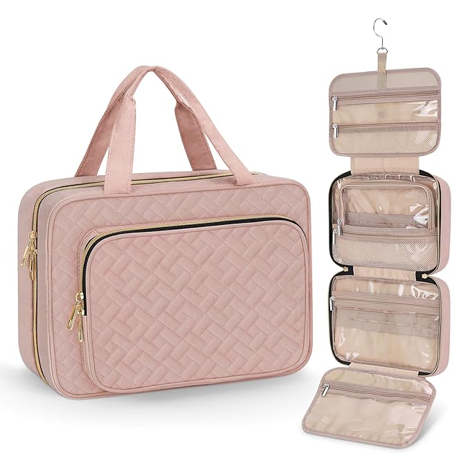 Wedama Toiletry Bag for Women, Medium Cosmetic Travel Bag, Hanging Toiletry Bag for Bathroom, Thickened PVC Waterproof Makeup Bag, Toiletries Bag for Travel Business Trips and Camping, Baby Pink
