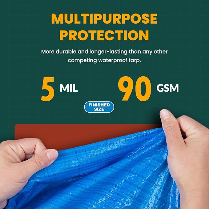 Large Waterproof Tarp - Heavy Duty 5 Mil Thick Poly Tarpaulin Ideal for Canopy Tents, Boats, RV or Pool Covers - Multipurpose Protective Tarps with Grommets for Indoor and Outdoor Use | 20' x 35'