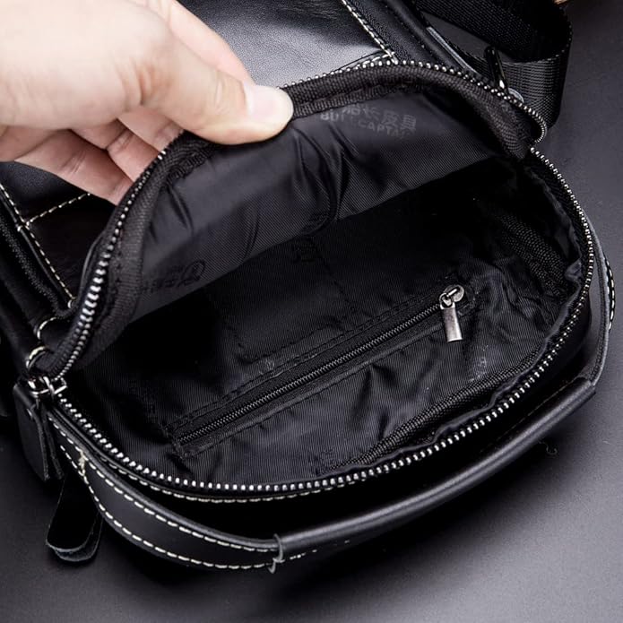 KPYWZER Genuine Leather Shoulder Bag Small Men Messenger Pack Handbag Sling Crossbody Bag Man Purse for Business