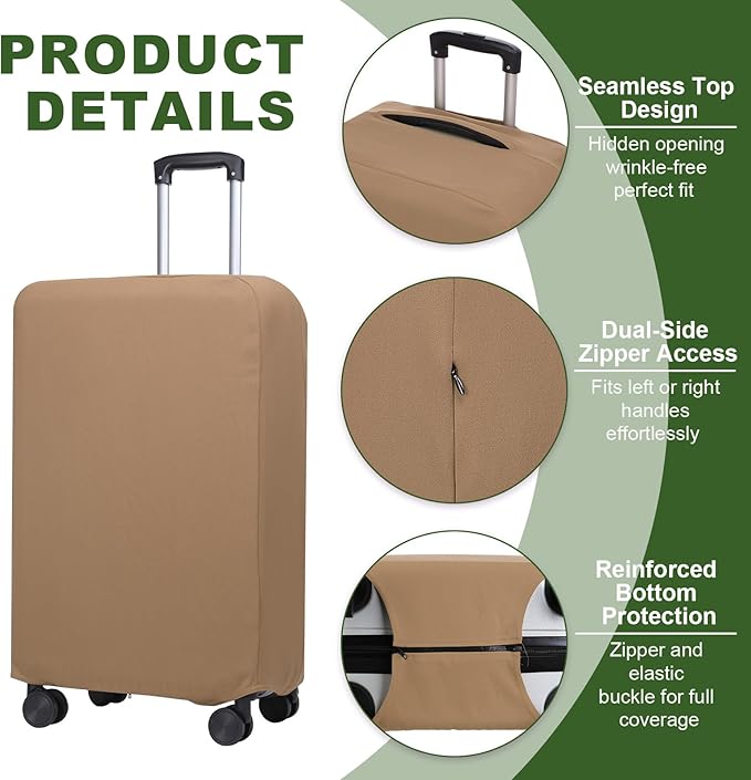 PATIKIL Luggage Cover, Suitcases Covers Elastic Carry on Cover Protector Washable Scratch-Resistant Fits 24-25 Inch Luggage for Travel Business Trips, Khaki