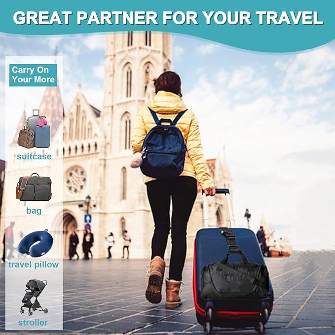 2Pack Add Bag Luggag Straps for Carry On Bag, Adjustable Suitcase Belt Add Bag Travel Attachment Accessories for Connect Your 3 Luggages, Green