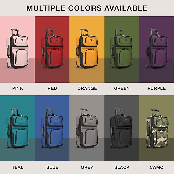 U.S. Traveler Rio Softside Expandable Carry-on Rolling Luggage, Royal Blue, 2 Wheel Set