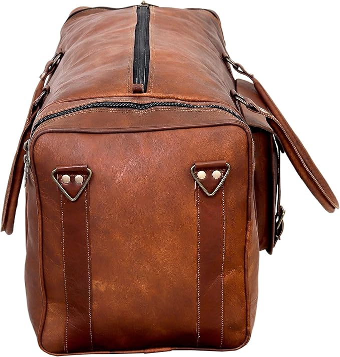 Leather Duffle Bag for Men Luggage Handmade Travel Bag Carry On Luggage Weekender Bags Overnight Gym Sports Cabin Holdall Bag For Airplanes Men And Women (34 Inch Brown)