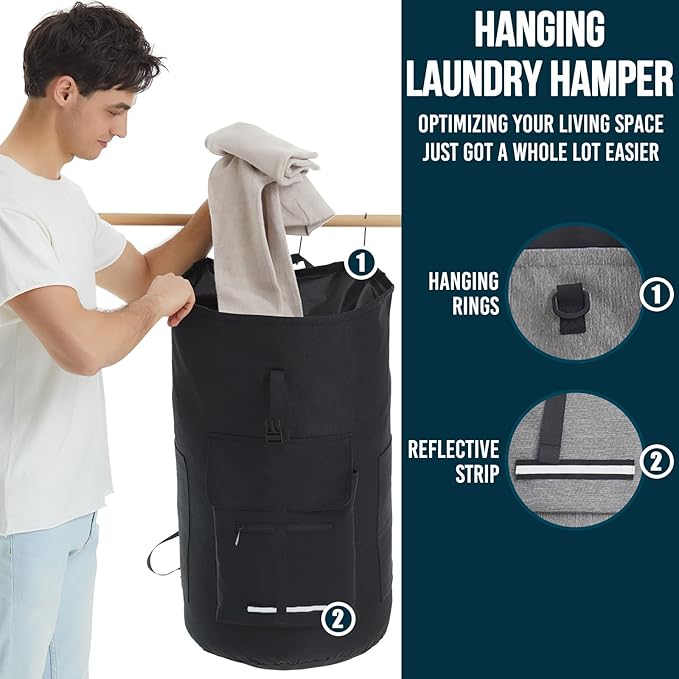 Laundry Bag With 4 Pockets，Laundry Bag With Shoulder Straps，Sturdy Laundry Backpack Heavy Duty，Large Clothes Hamper Bags 115L，College Laundromat Backpack For Dorm Room，Travel Laundry Bags XXL