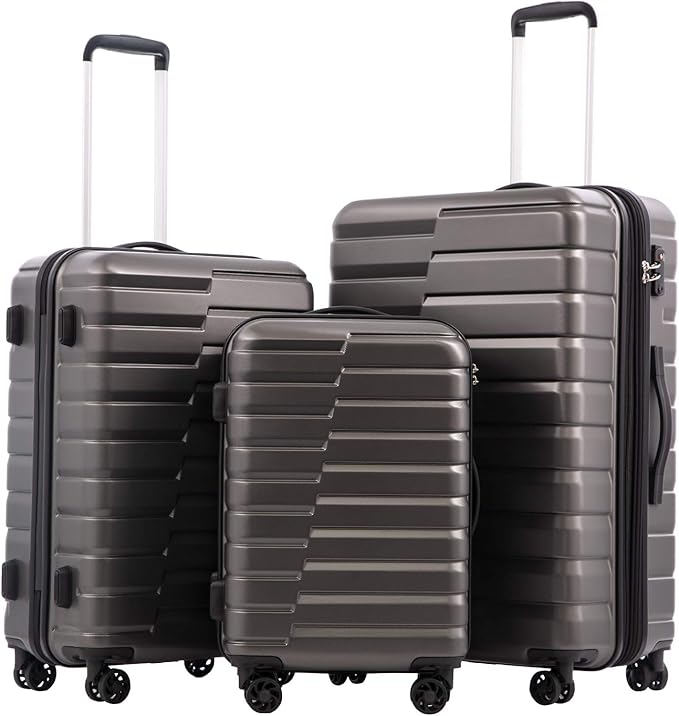 COOLIFE Expandable Suitcase PC ABS TSA Luggage 3 Piece Set Lock Spinner Carry on (gray)