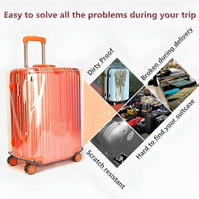 24/28 Inch Thicken Transparent Luggage Cover Suitcase Protector Waterproof PVC Full Clear Cover 3mm Thickness Travel Suitcase Set Full Clear 24/28 inch