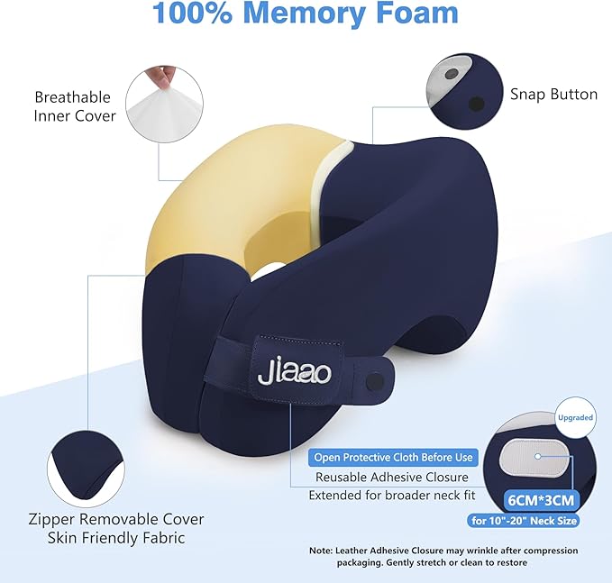 Neck Pillow Airplane, Advanced Neck Support for Long Flights, Ergonomic Memory Foam U Shape Pillows for Travel, Camping, Buses, Studying, Offices (Dark Blue)
