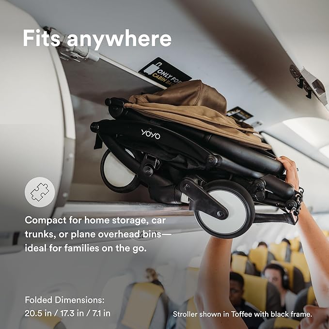 Stokke YOYO3 Stroller from 6 Months - Includes White Frame/Aqua Seat Cushion + Canopy - Folds in & Out in a Flash - Light & Compact - Carry-On Compatible
