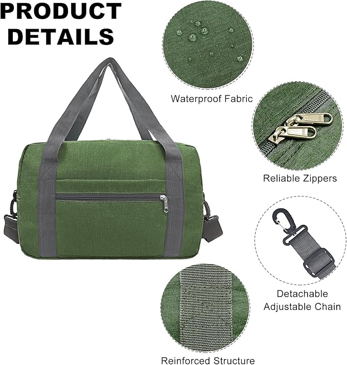 15 Inch Small Carry On Bags for Airplanes Spirit Airlines Personal Item Bag Underseat Foldable Travel Duffle Gym Bags for Women Men(20L,Green)
