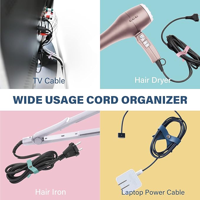 SenseAGE 5 Pack Cord Organizer, Bow Cord Keeper, Cable Organizer USB Holder, Leather Cable Management, Cable Straps, Earphone Winder, Storage Straps for Electronics, Earbuds, Big, Mint
