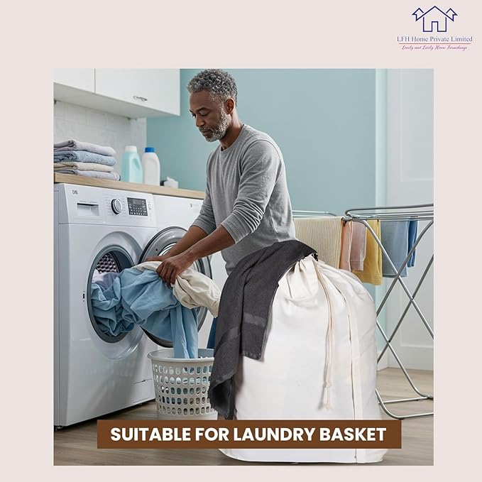 LFH Home Cotton Canvas Large Laundry Bag with Handle, Heavy Duty Drawstring Closure Washable Laundry Bags, School Travel, Home, Hotel, College Dorm, Organizer Sack, Toy Clothes 24x36 (Pack of 4)-White