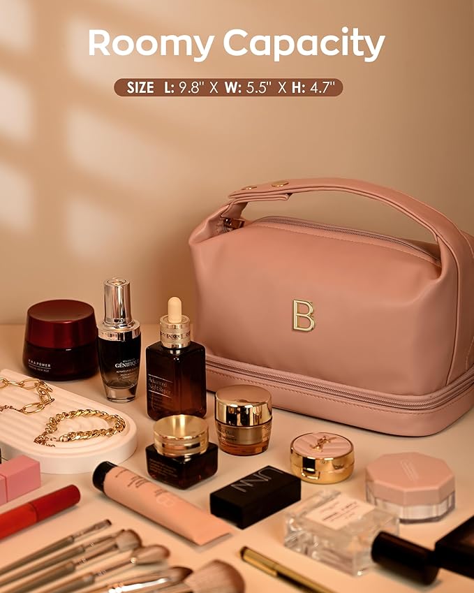Bride To Be-Gifts for Girl, Personalized Makeup Bag with Handle, Initial Cosmetic Bag with Makeup Brush Organizer, Wedding Shower Gifts Travel Toiletry Bag, Gifts for Friends Female Mom