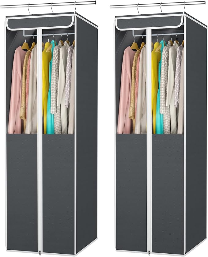 Univivi Garment Bags for Hanging Clothes, 2 Pack Large Clothes Storage Bags Closet Organizer with Clear Window, Premium Hanging Garment Storage Bag for Suits, Coats, Dresses, 54" (Dark Grey)