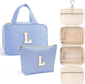 YOOLIFE Kids Toiletry Bag Initial Makeup Bag for Teen Girls - Birthday Gifts for 7 8 9 10 11 12 13 14 15 16 17 18 Year Old Girls, Teen Girl Gifts Trendy Stuff - Letter L, Blue