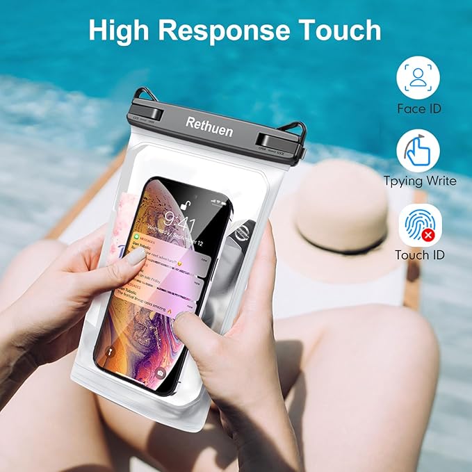 Large Floating Waterproof Phone Pouch, 2Pack Cell Phone Dry Bag for iPhone 16 15 14 13 12 Pro Max Galaxy S24 S23 S22 All Phones, Float Water Proof Bag for Beach Water Park (Frosted + Frosted)