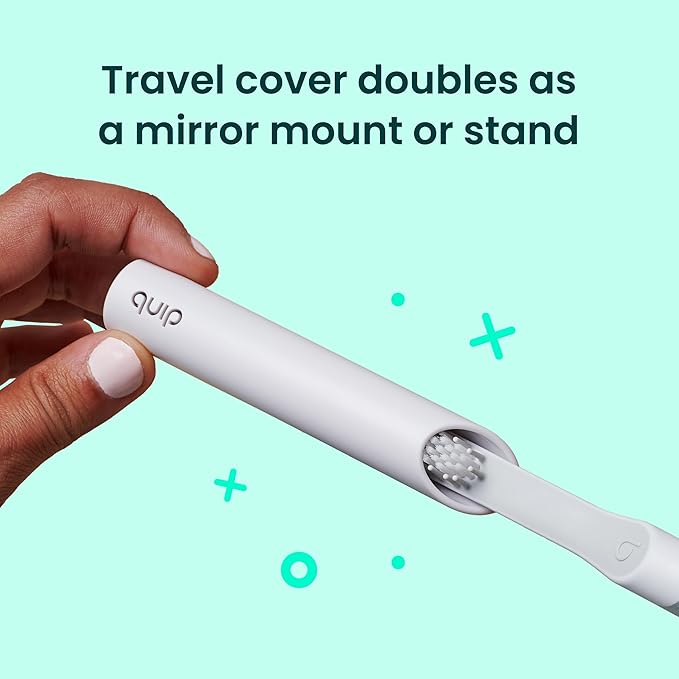 Quip Metal Sonic Toothbrush, Electric Toothbrush for Adults –Time Travel & Soft Bristles with Travel Case & Replaceable Brush Head -3-Month Battery Life - Twilight Faded Blue