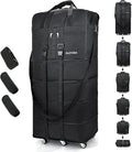 Expandable Foldable Luggage, 42'' Suitcase With Spinner Wheels, Rolling Duffle Bag with Wheels and Handle, Collapsible Luggage With 2 Handle Wrap and 2Fixing Straps1Shoulder Strap (Jet Black)