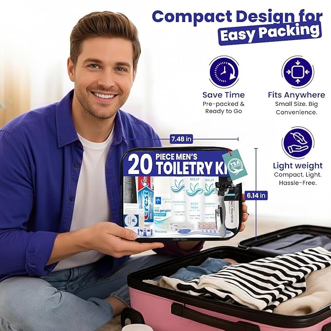 Trektote Bulk Hygiene Kit For Men And Women – (50 Pack) 20 Piece Set Of Travel Size Toiletries, TSA Compliant, Bulk Travel Essentials, Includes Shampoo And Conditioner, Body Wash, Toiletry Bag & More