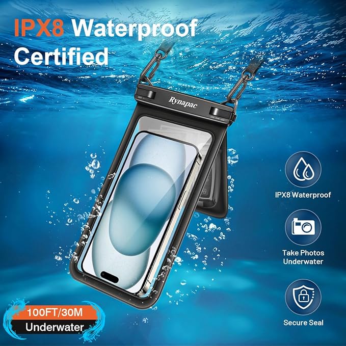 Double Space Waterproof Phone Pouch, 2 Pack Waterproof Phone Case with Lanyard for iPhone 15 Pro Max Galaxy S23 Pixel 7a up to 8.5’’, Cellphone Dry Bag for Beach Vacation