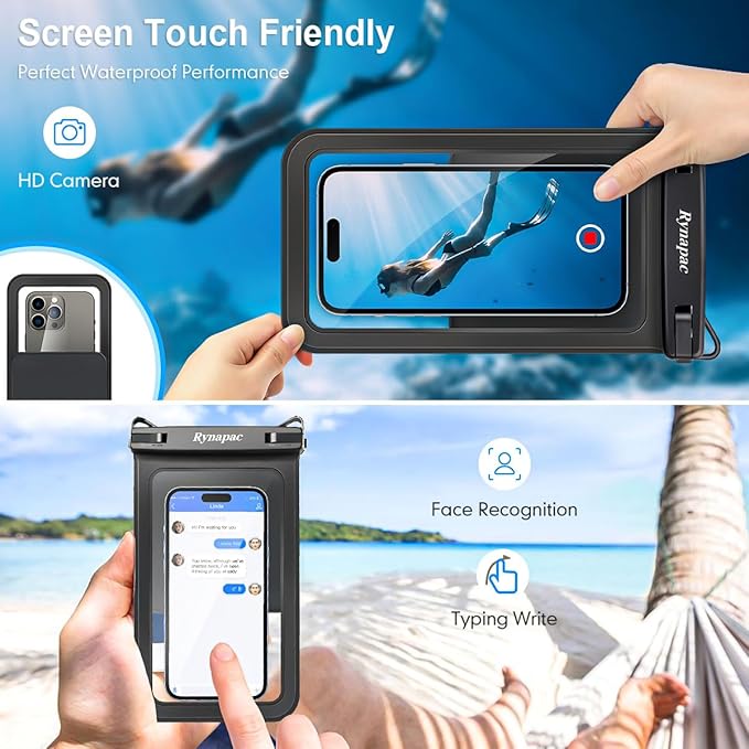 Double Space Waterproof Phone Pouch, 2 Pack Waterproof Phone Case with Lanyard for iPhone 15 Pro Max Galaxy S23 Pixel 7a up to 8.5’’, Cellphone Dry Bag for Beach Vacation (Black+Black)