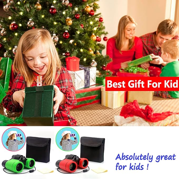 Kids Binoculars Best Gifts for 3-12 Years Boys Girls High-Resolution Optics Shockproof Mini Compact Binocuolar Toys Folding Small Telescope for Bird Watching Camping Outdoor Play