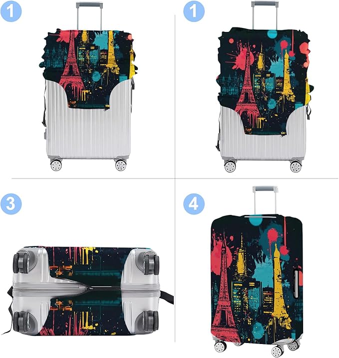 Luggage Cover Washable Suitcase Protector Anti-scratch Suitcase cover Fits 20-34 Inch Luggage (Tower-4, S(20-22inch suitcase))