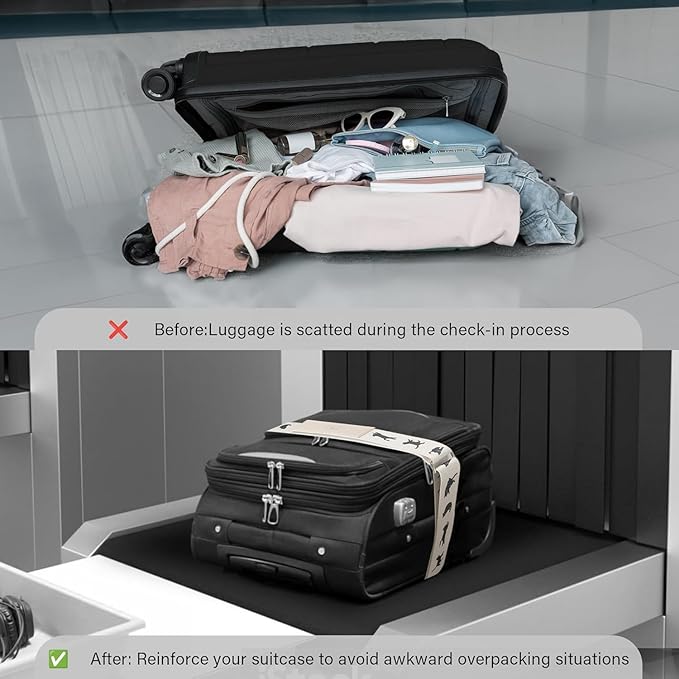 Luggage Straps for Suitcases,Adjustable Luggage Elastic Belt, Travel Essentials for Airport,Station, Vibrant Designs,(Kapok)