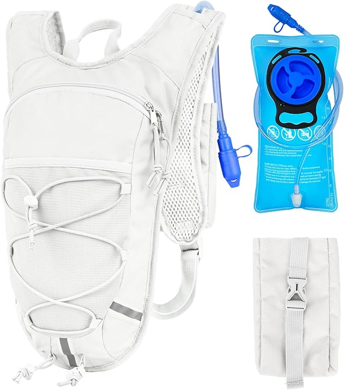Lightweight Hydration Backpack 2L Water Bladder Pack for Running, Cycling, Hiking – Anti-Theft Water Backpack with Phone Holder, Trekking Pole Holder & Reflective Strips for Men & Women