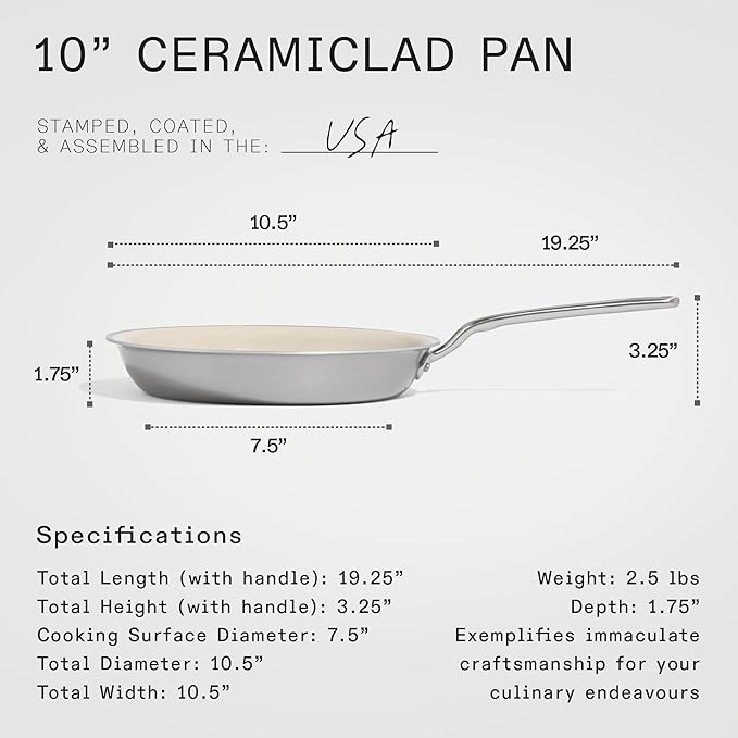 Made In Cookware - 3-Piece (Includes 8",10",12") Ceramic Non Stick Frying Pan Set (Stainless Handle) - 5-Ply Stainless Clad with Stay-Cool Handle - Professional Cookware