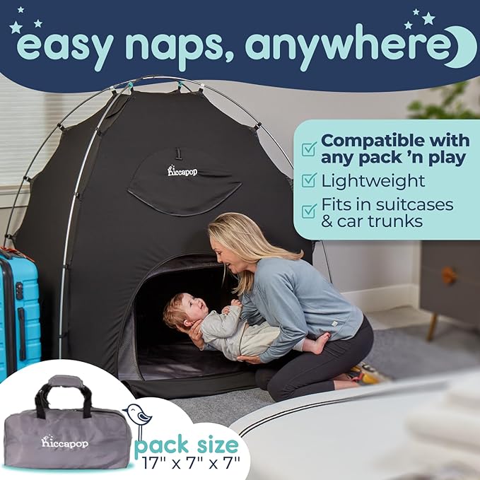 Hiccapop Daydreamer Blackout Tent for Pack and Play, Patented Portable Crib Tent, Blackout Canopy Crib Cover, Sleep Pod for Kids